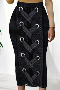 Black Gray Sexy Print Patchwork Skinny High Waist Positioning Print Bottoms