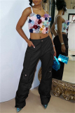 Pink Casual Solid Color Pocket Straight High Waist Conventional Solid Color Trousers