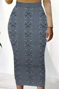 Blue Sexy Print Patchwork Skinny High Waist Positioning Print Bottoms