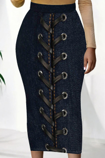 Dark Blue Sexy Print Patchwork Skinny High Waist Positioning Print Bottoms