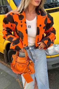 Orange Street Print Patchwork Cardigan Collar Outerwear