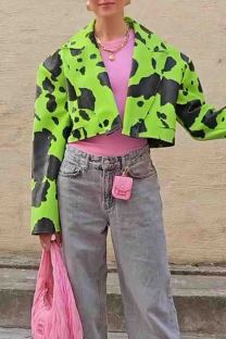 Green Street Print Patchwork Cardigan Collar Outerwear