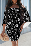 White Sexy Floral Print Contrast Off Shoulder Printed Dresses