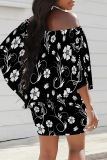 White Sexy Floral Print Contrast Off Shoulder Printed Dresses