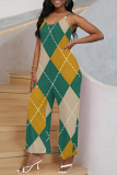 Multicolor Sexy Street Geometric Print Stripe Pocket Contrast V Neck Boot Cut Jumpsuits
