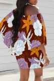 White Sexy Floral Print Contrast Off Shoulder Printed Dresses