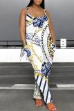 Black Casual Street The stars Camouflage Print Chain print Pocket U Neck Loose Jumpsuits