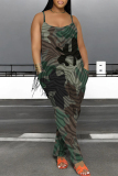 Black Casual Street The stars Camouflage Print Chain print Pocket U Neck Loose Jumpsuits