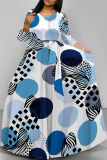 Multicolor Casual Street Geometric Print Polka Dot Lace Up Contrast O Neck Printed Dresses