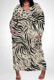 Black And White Casual Daily Striped Print Pocket Contrast V Neck Printed Plus Size Dresses