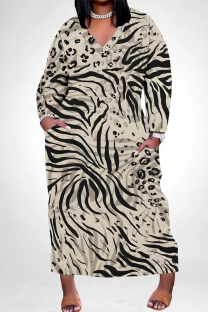 Leopard Print Casual Daily Striped Print Pocket Contrast V Neck Printed Plus Size Dresses