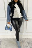 Grey Casual Ripped Patchwork Contrast O Neck Tops