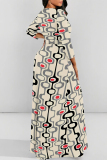 Multicolor Casual Street Geometric Print Polka Dot Lace Up Contrast O Neck Printed Dresses