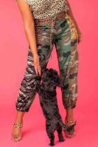 Camouflage Street Camouflage Print Patchwork Regular Mid Waist Pencil Patchwork Bottoms