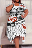 Yellow White Casual Print Patchwork O Neck Irregular Plus Size Dresses