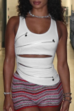 White Sexy Solid Color Patchwork Zipper O Neck Tops