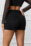 Black Casual Solid Color Pocket Buttons Patchwork Hot Drill Regular Mid Waist Patchwork Bottoms