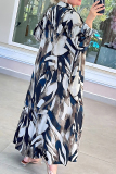 Multicolor Casual Print Pocket Buckle Patchwork Turndown Collar Long Sleeve Two Pieces