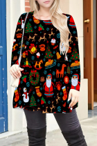 Black Red Casual Print Patchwork O Neck T-Shirts