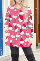 Pink Casual Print Patchwork O Neck T-Shirts