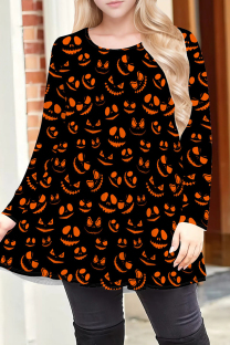 Tangerine Casual Print Patchwork O Neck T-Shirts
