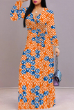 Snake Print Elegant Geometric Print Lace Up Contrast V Neck Printed Dresses