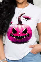 Rose Red Casual Print Patchwork O Neck T-Shirts
