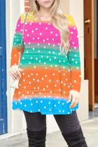 Colour Casual Print Patchwork O Neck T-Shirts