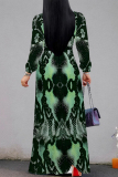 Snake Print Elegant Geometric Print Lace Up Contrast V Neck Printed Dresses