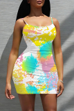 White Sexy Geometric Print Contrast U Neck Printed Dresses