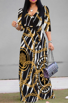 Zebra Elegant Leopard Print Zebra Print Chain print Pocket Lace Up V Neck Printed Dresses(There are pockets)