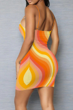 Multicolor Sexy Print Patchwork Backless Spaghetti Strap Sling Dresses