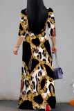 Black And White Elegant Leopard Print Zebra Print Chain print Pocket Lace Up V Neck Printed Dresses(There are pockets)