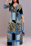 Black And White Elegant Leopard Print Zebra Print Chain print Pocket Lace Up V Neck Printed Dresses(There are pockets)