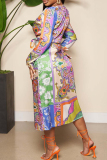 Multicolor Elegant Print Patchwork Strap Design V Neck Printed Dresses
