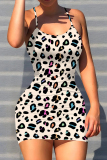 Multicolor Sexy Print Patchwork Backless Spaghetti Strap Sling Dresses