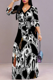 Black And White Elegant Leopard Print Zebra Print Chain print Pocket Lace Up V Neck Printed Dresses(There are pockets)