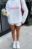 White Casual Print Patchwork O Neck Long Sleeve Two Pieces