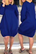 Blue Casual Solid Color Patchwork O Neck Lantern Skirt Dresses