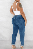 Black Street Solid Color Ripped Buttons Patchwork Zipper High Waist Regular Denim Jeans