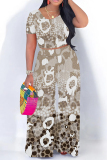 White Casual Leopard Print Polka Dot Contrast O Neck Short Sleeve Two Pieces