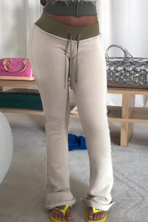 Grey Casual Draw String Patchwork Contrast Regular Low Waist Speaker Patchwork Bottoms