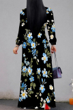 Beige Elegant Flowers Print Lace Up Contrast V Neck Printed Dresses