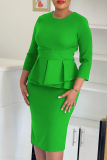 Green Elegant Solid Color Patchwork Zipper O Neck Wrapped Skirt Dresses
