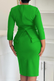 Green Elegant Solid Color Patchwork Zipper O Neck Wrapped Skirt Dresses