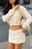 Apricot Casual Solid Color Patchwork Zipper Zipper Collar Long Sleeve Two Pieces
