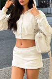 Apricot Casual Solid Color Patchwork Zipper Zipper Collar Long Sleeve Two Pieces