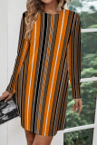 Yellow Casual Leopard Print Stripe Pocket Contrast O Neck Printed Dresses