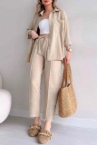 Black Casual Solid Color Buttons Turndown Collar Short Sleeve Two Pieces