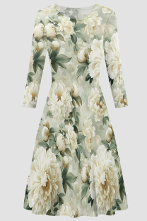 White Elegant Print Patchwork O Neck A Line Dresses
